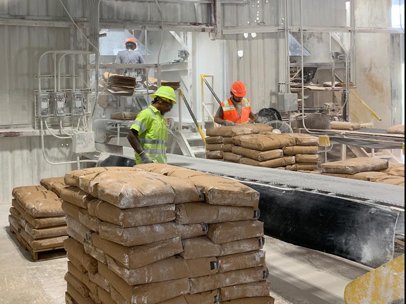 bag transfer conveyor for bags of calcium carbonate