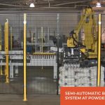 semi-automatic bag palletizing system at powder bagging plant