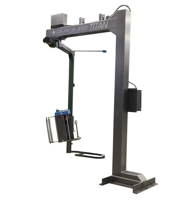 semi automatic stretch wrap machine rotary arm fork lift pallet jack loaded with one post