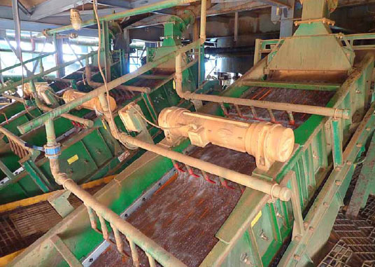 fine screening of garnet from mineral sands