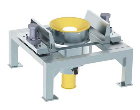 IBC disharge station with mounting frame and vibrator