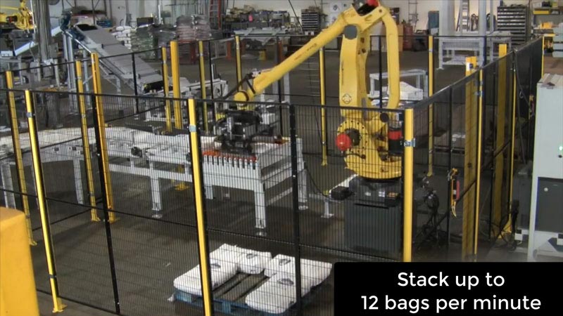 palletizing robot stacks up to 12 bags per minute on pallet