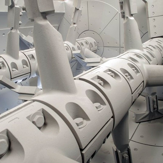 interior view of high-speed twin shaft industrial mixer