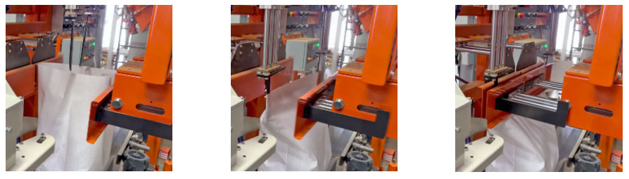 bag top reforming system before sealing in plastic pellets bagging system