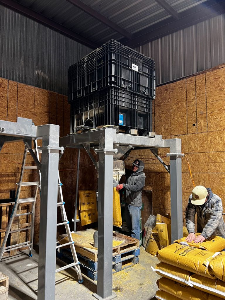 Bagging Feed Discharged from a Buckhorn Centerflow Seed Pro Box